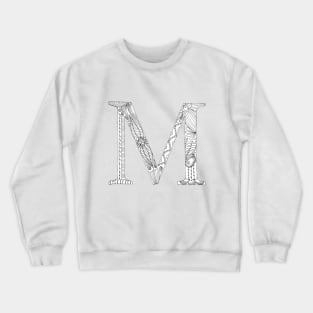 Henna Alphabet M / Henna Letter M - Black Henna Line Art Crewneck Sweatshirt